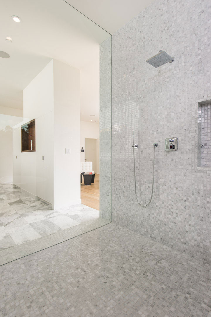 Looking back from the master shower to the master bedroom.