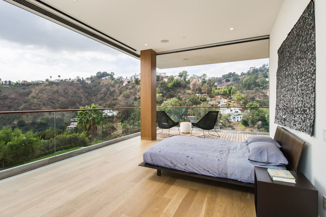 The view from the master bedroom to Laurel Canyon with all of the windows open.