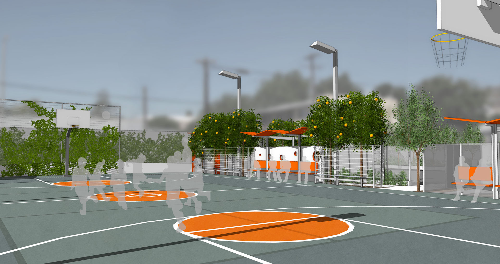 A rendering of the sports court.